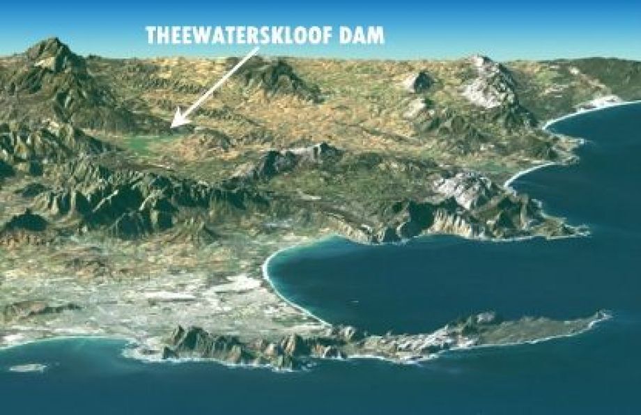 Theewaterskloof Dam aerial view including the Cape Peninsula